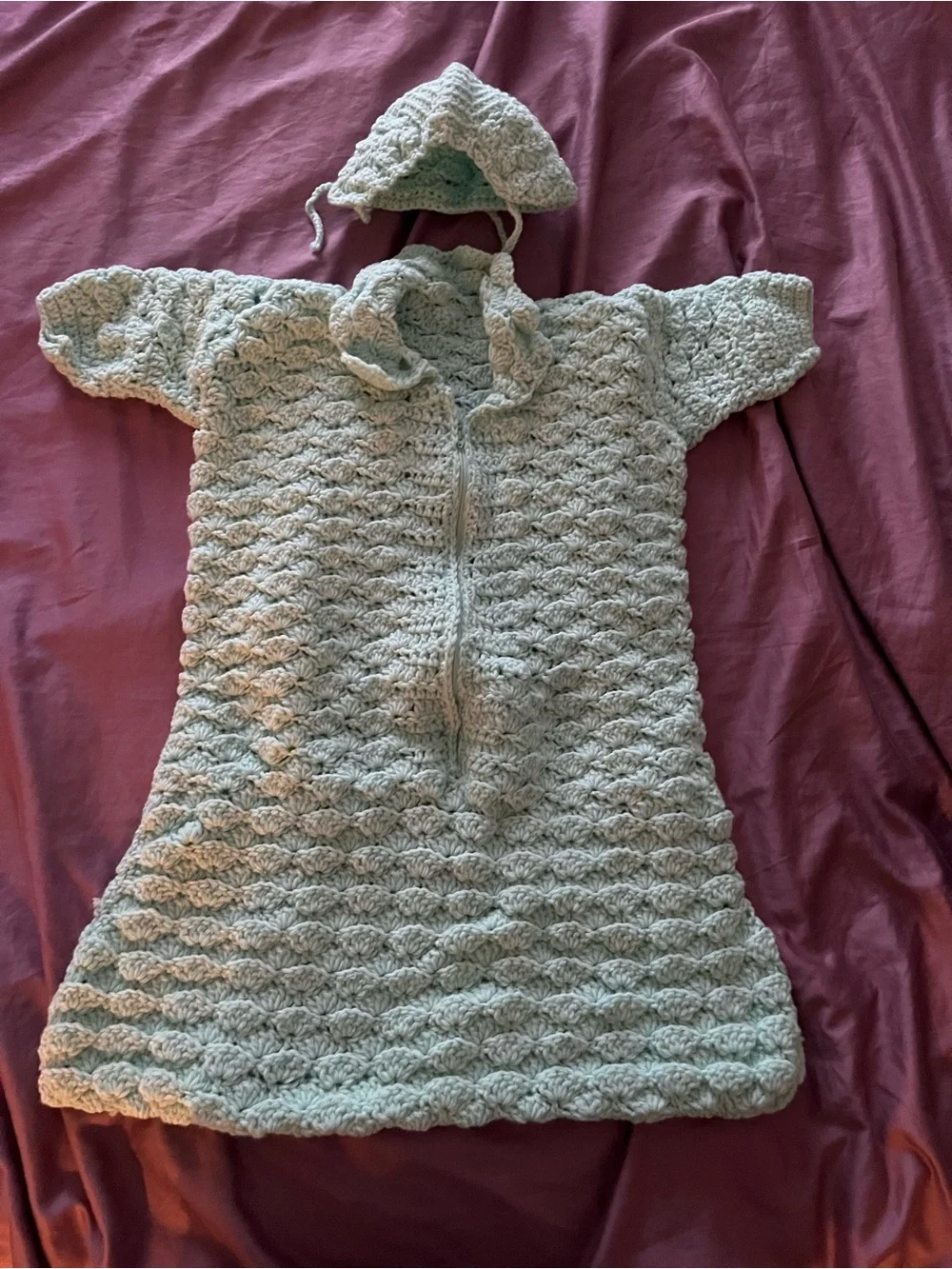 Hand Crochet Vintage Baby Bunting with Hat